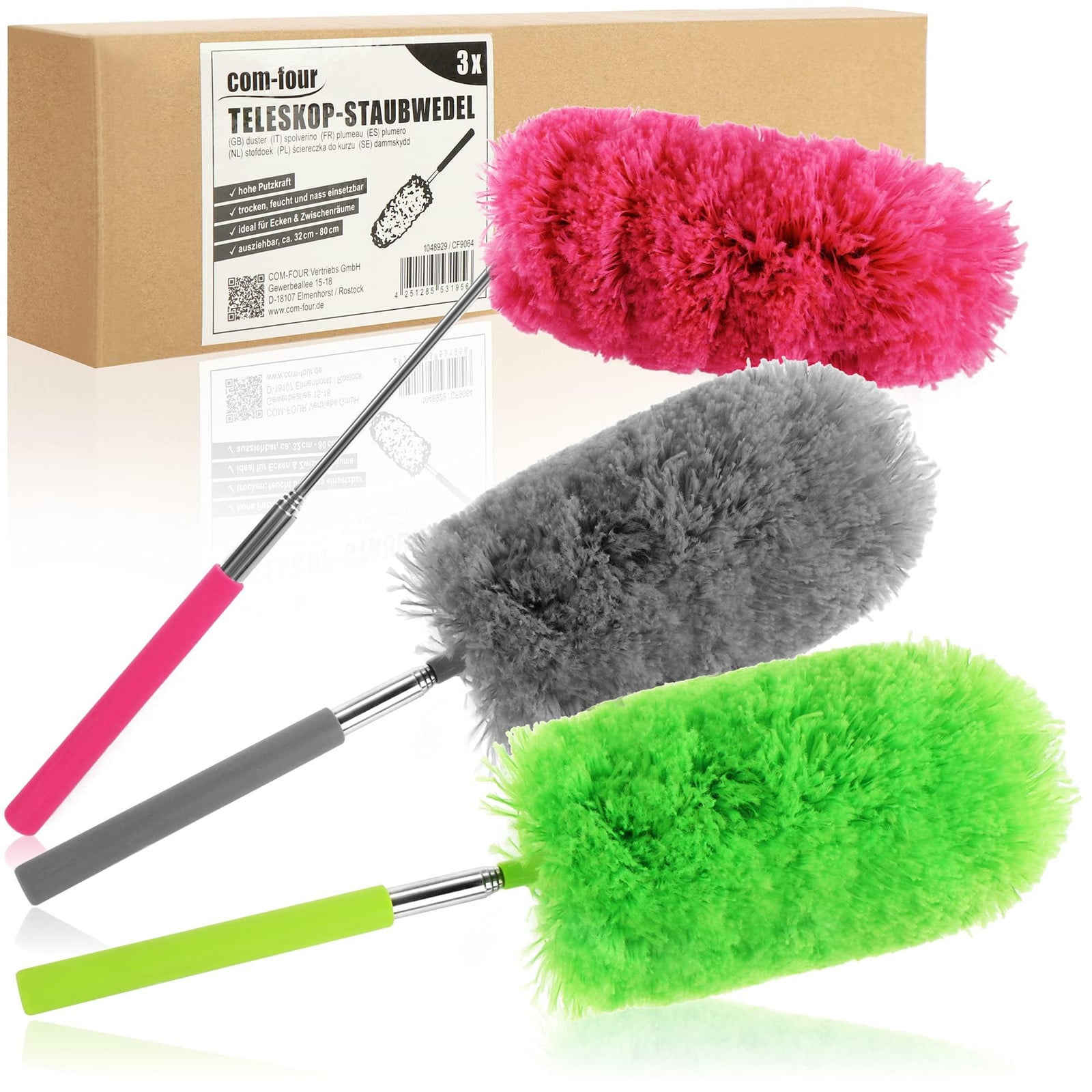 Dripio Set van 3 chenille-stofdoekjes met telescopische steel en flexibele kop, 80 cm