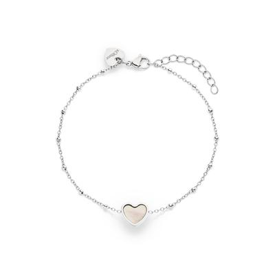 Armband S.OLIVER "Pearl Heart, Herz", silber (edelstahlfarben, natur), Armbänder, Damen, 21cm, Edelstahl Perlen, Edelstahl, Perlen, Armband, mit Perlmutt (synth.)