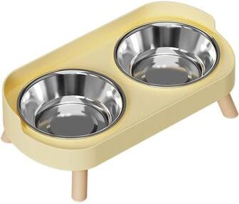 Inspire Select Elevated Stainless Steel Double Pet Bowl Anti Slip Raised Feeder For Cats & Dogs yellow