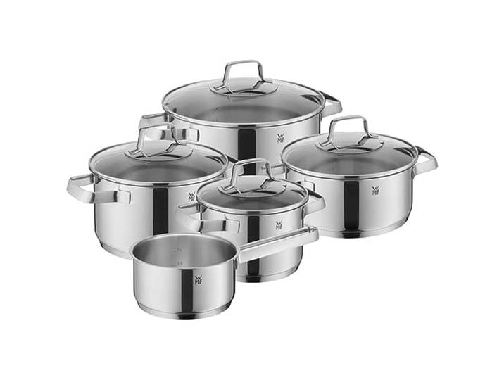WMF Belmonte Topfset Induktion 5-teilig, Kochtopf Set mit Glasdeckel, Cromargan Edelstahl poliert, Töpfe Set unbeschichtet