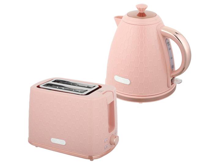 Homcom Wasserkocher SET mit Toaster aus Edelstahl Rosa, Kunststoff, 19.5x23.4x24.2 cm, Kochgeschirr, Küchengeräte, Wasserkocher