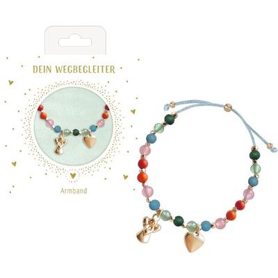 Perlenarmband mit Halbedelstein- u.Holzperlen u. 2 Anhängern