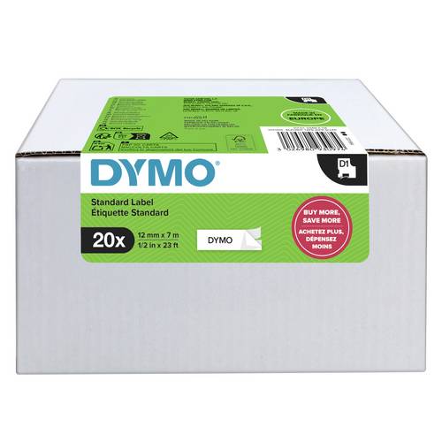 DYMO D1-Bänder Schriftband 20er Set Bandfarbe: Weiß Schriftfarbe: Schwarz 12 mm 7 m