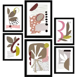 POSTER Set Mit 6 Eigenartige Form 1 In Blume Zusammenfassung A3 & A4 Schwarzer Rahmen