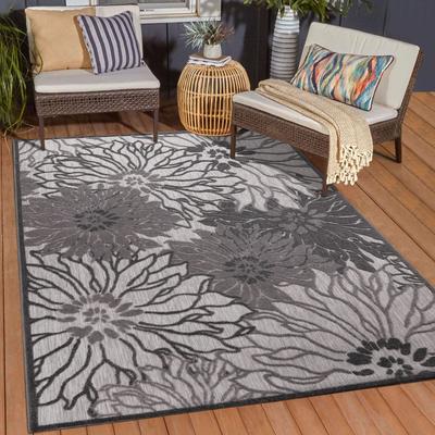 Teppich SANAT "Floral 2 Outdoor, auch als Läufer und rund", grau, B:80cm H:6mm L:150cm, Kunstfaser, Teppiche, Teppich, In- und Outdoor geeignet, Blumen, Balkon, Terrasse, Außenbereich