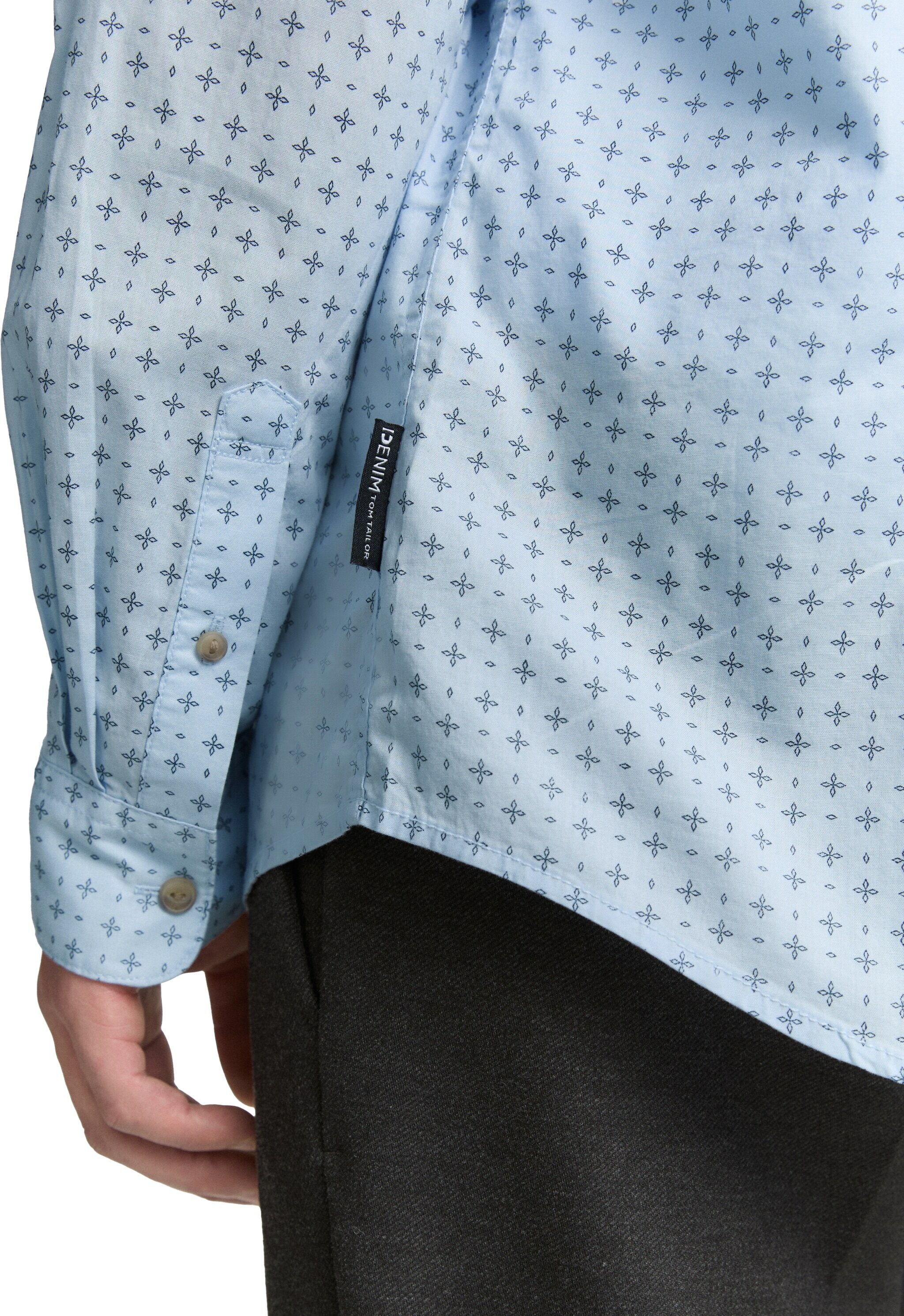 Langarmhemd TOM TAILOR DENIM "POPLIN", Herren, Gr. S, N-Gr, blau (light blau navy minimal design), Web, Obermaterial: 100% Baumwolle, tailliert taillenbedeckt, ohne Ausschnitt, Bündchen, Hemden Langarmhemd, mit Streifenmuster light blau navy minimal desig