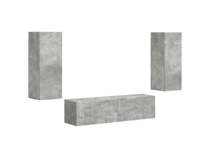 KTHLBRH TV-Möbel-Set, 2 Stück, Grau, Beton, Holz, technisch Wandschrank 60x31x29.5 cm und 30x31x80 cm, Kabelfach, minimalistischer Stil