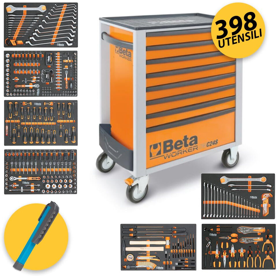 Beta BW 2400S 8/E-L Carrello porta attrezzi completo di 398 utensili arancione