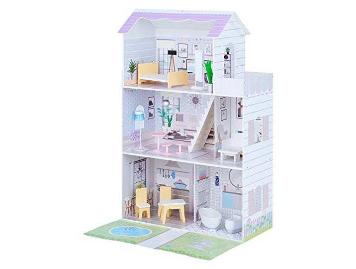 Teamson Kids Groot 3 Niveau Houten Poppenhuis - Voor 12 Poppen - Poppenhuis & Inrichting - Kinderspeelgoed - Wit/Purper