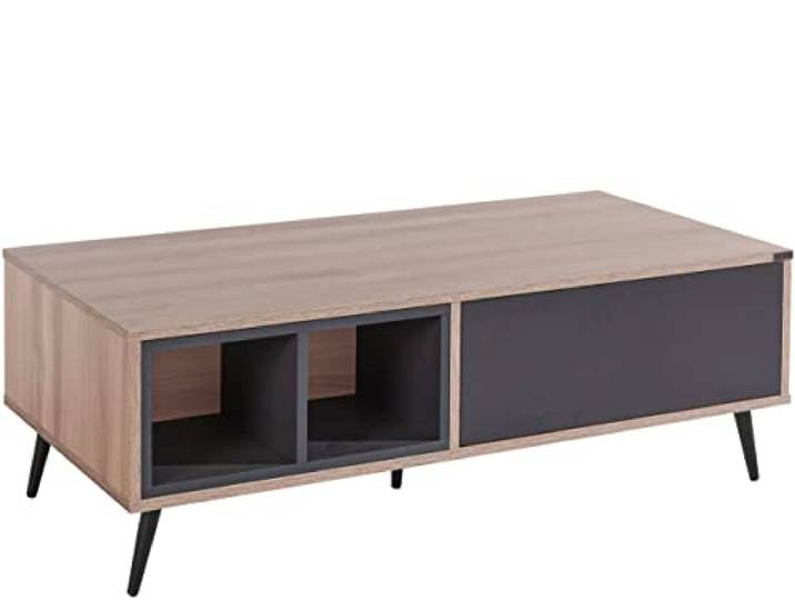 Layland Couchtisch 1 Schublade aus MDF in Graphit/Eiche
