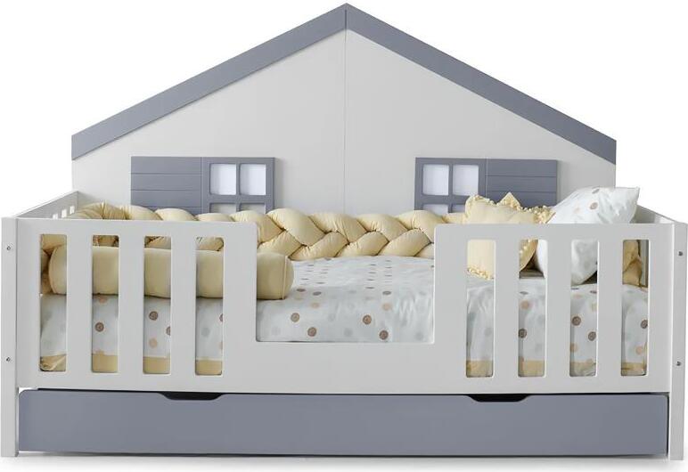 Modernes Montessori Hausbett mit Rausfallschutz und Stauraum Gemütliches Design