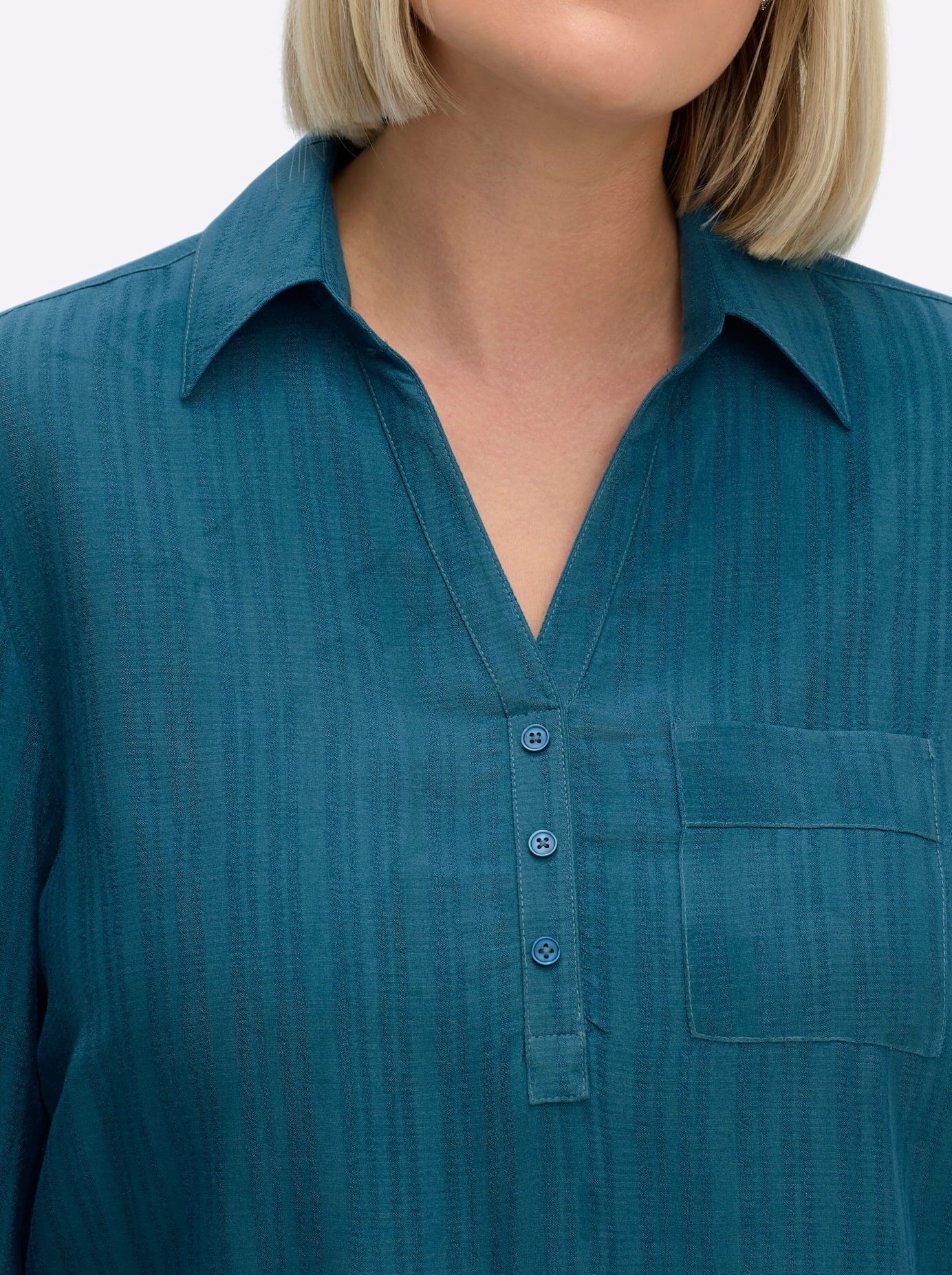 Schlupfbluse SHEEGO, Damen, Gr. 44, blau (topas), 100% Viskose, unifarben, Blusen Schlupfbluse topas 44