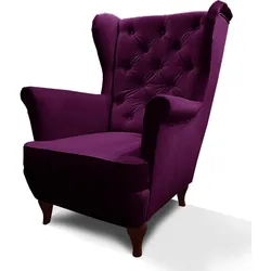 CHESTERFIELD-SESSEL Falco violett mit Holzbeinen