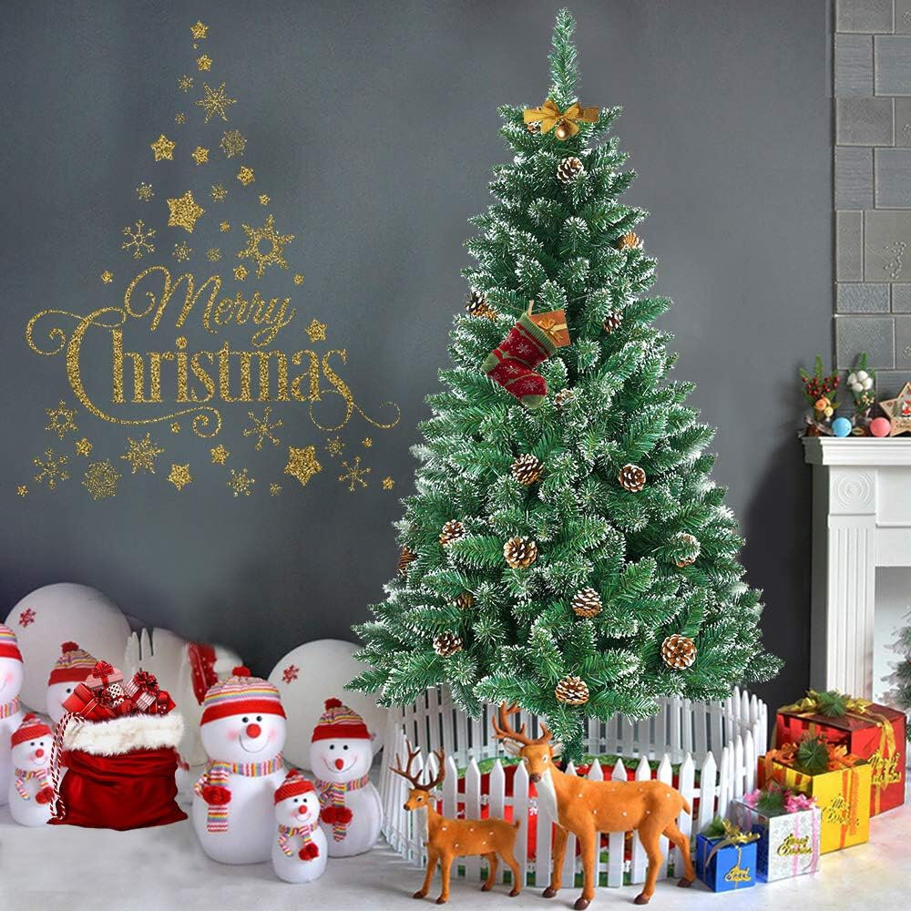 The Seasonal Aisle Artificial Christmas Tree, PVC Christmas Tree with Tips and Stand, Artificial Pine Tree, Christmas Decoration, Snow Effect with Pine Cones 240cm