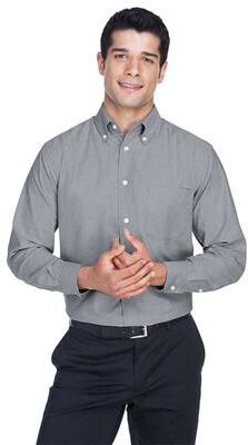 Harriton M600 Men's Oxford Shirt in Grey size Small   Cotton/Polyester Blend