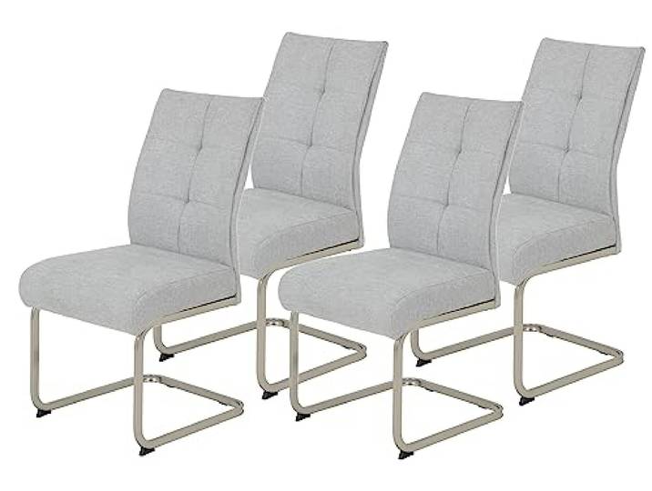 Hela Tische, 4er Set Esszimmerstuhl INES, Schwingstuhl, XL-Stuhl, Webstsoff Grau, Komfortsitz Federkorb, Metallgestell Edelstahloptik