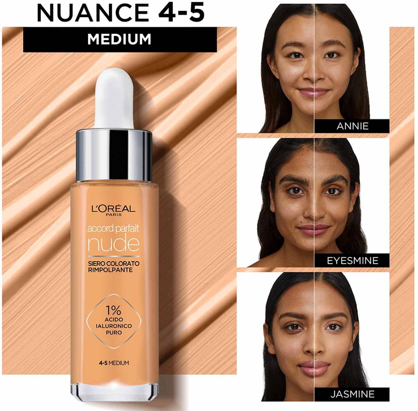L'Oreal Accord Parfait Nude Siero colorato rimpolpante 1-2 Rosy Light