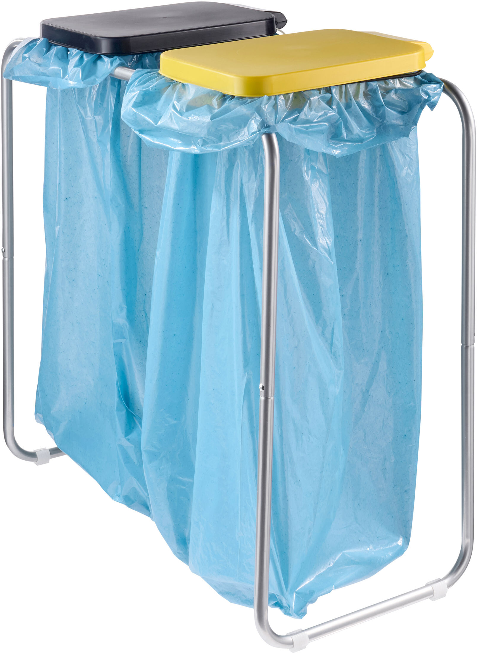SPRINTIS Support pour sacs poubelle avec couvercle, 120 L, acier 2 compartiments, acier, plastique, argent