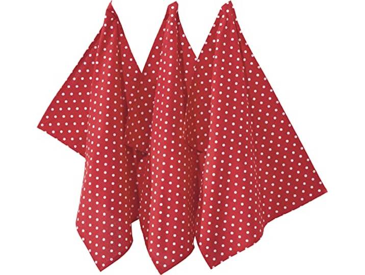 REDBEST Geschirrtuch, Trockentuch Punkte 3er- Pack, 100% Baumwolle rot Größe 50x70 cm - robustes, glattes Gewebe, besonders saugstark, mit Aufhängung (weitere Farben)