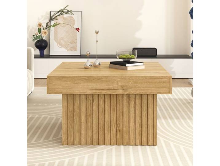 Table basse carrée 79x79x46 cm en panneaux de particules et MDF aspect bois naturel - bois