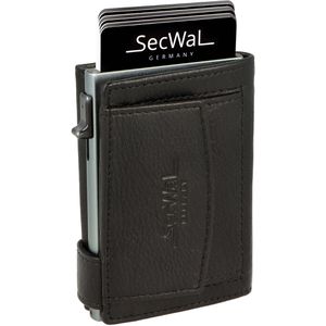 SecWal Kreditkartenetui Echt Leder, schwarz, für 10 Karten, Münzfach mit Druckknopf & Geldscheinfach, RFID Schutz