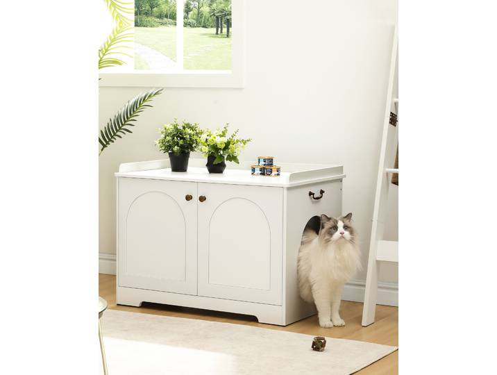 Armoire pour chat avec poignées, bac à litière pour chat, maison pour chat avec porte, table d'appoint en bois pour maison pour animaux de compagnie, armoire robuste pour chat