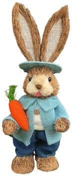 Inspired Finds Rustic Easter Straw Bunny Figurine Spring Garden Home Decoration Ornament 1pc Blue Coat Bunny