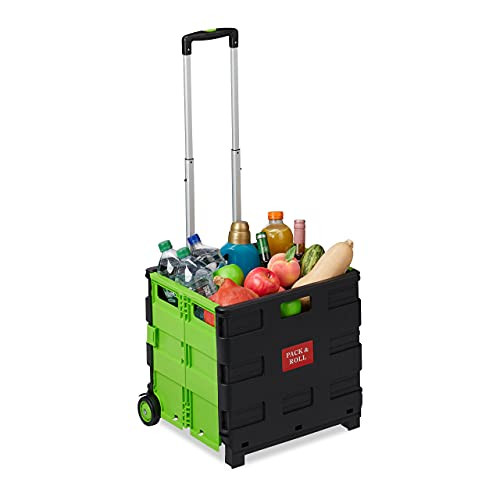 Relaxdays Boodschappentrolley inklapbaar, groen, tot 35 kg