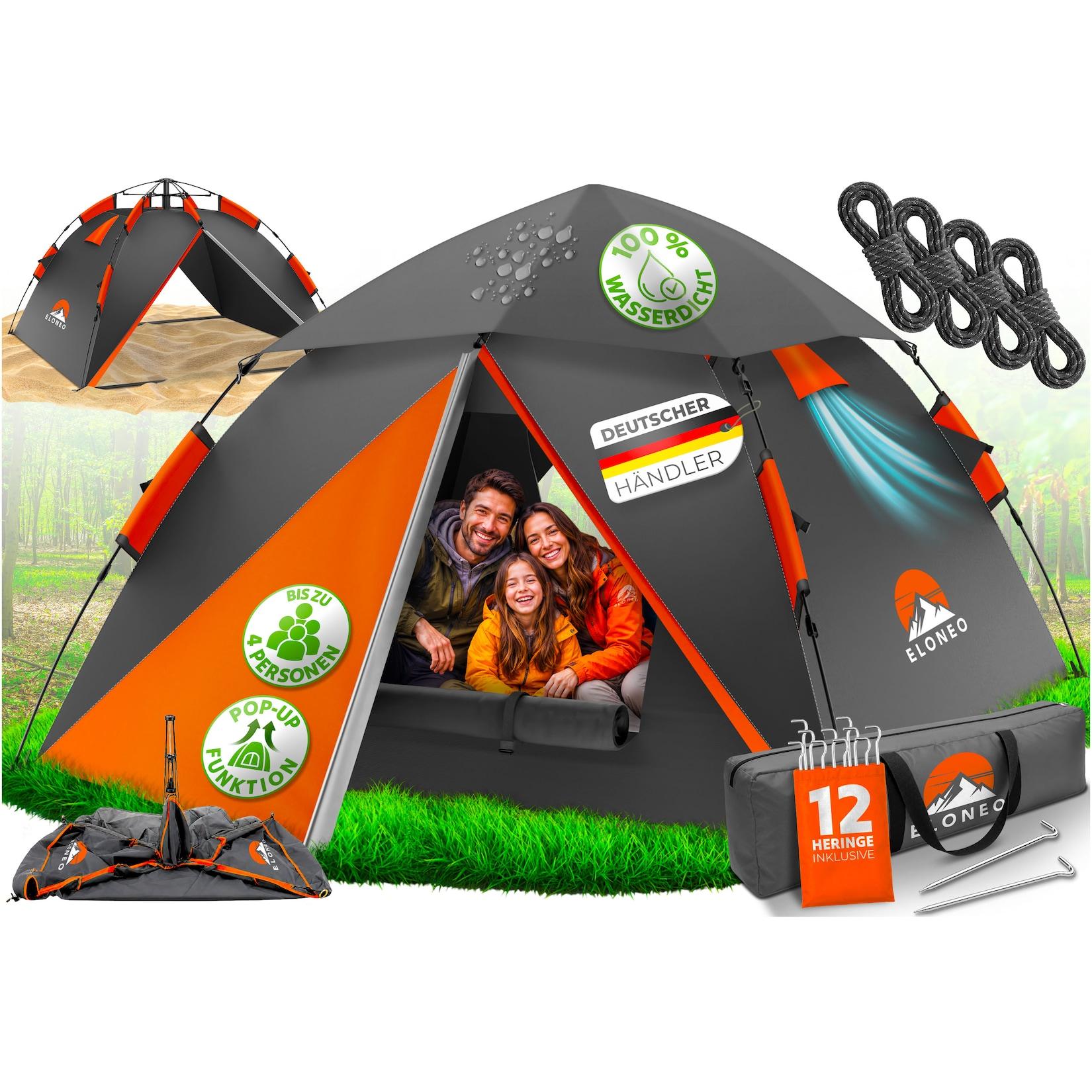 ELONEO Wurfzelt, 2-4 Personen Pop Up Zelt wasserdichtes Campingzelt schnellaufbau Zelt, Orange/Grau