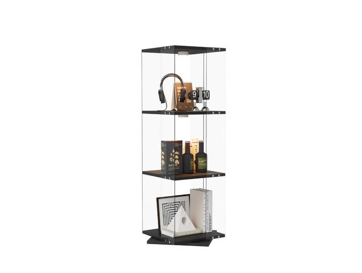 Shopentra Drehvitrine 360° mit RGB Led, 3 Ebenen, Glasvitrine schwarz für Deko, Schwarz, 38x121x38 cm, Esszimmer, Vitrinen, Vitrinenschränke