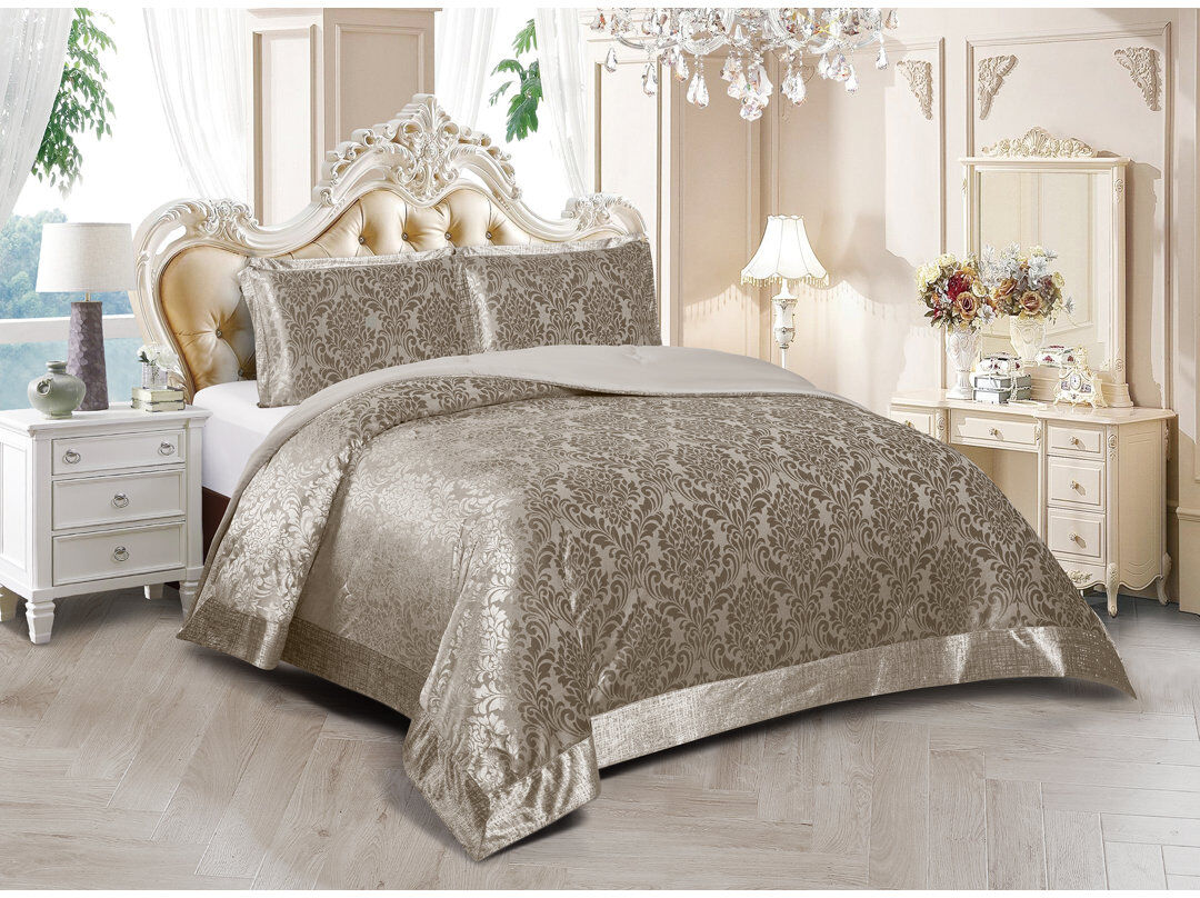Household Furnishing Damask Bedspread with Pillow Shams Mink King Bedspread + 2 Standard Shams