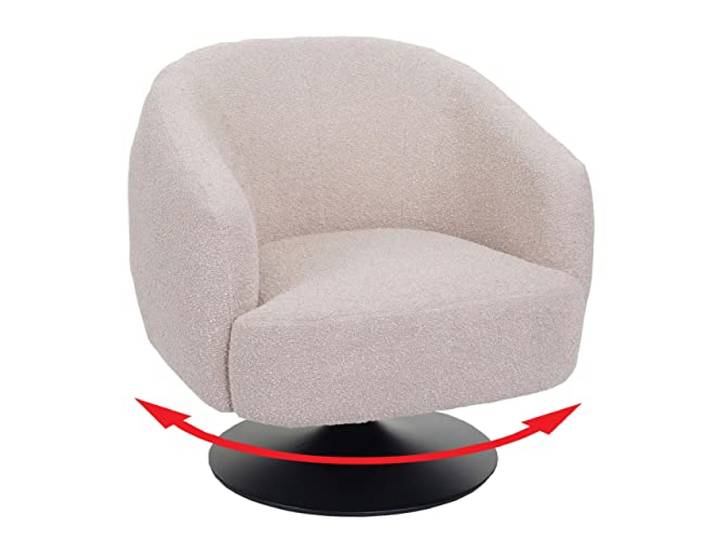 Mendler Lounge-Sessel HWC-J76 drehbar Bouclé Stoff Metall - Creme-beige