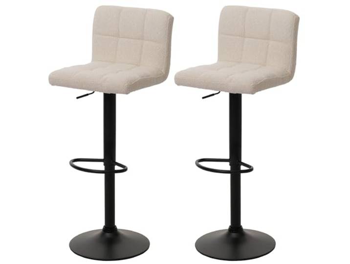 Mendler 2er-Set Barhocker HWC-G87 Stoff Boucle (450g/m²) FSC® - Creme-beige Tresenhocker, Barstuhl, höhenverstellbar drehbar