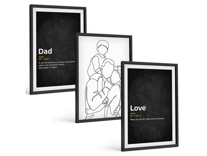 Tulup Bilder SET 3er Set - 40x60 cm Schwarzer Rahmen - Familiengeschichte, Kunst, Liebe, Vaterschaft, Kunststoff, Rechteckig, 40x60 cm, Fotografie, Bilder & Rahmen, Bilder