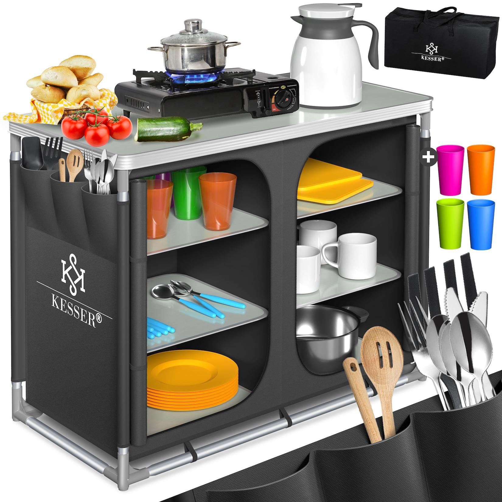 KESSER® Campingküche inkl. Tragetasche Mobile Outdoor Küche mit Aluminiumgestell Campingschrank Küchenbox Faltbare Reiseküche für Camping und Outdoor Modell wählbar