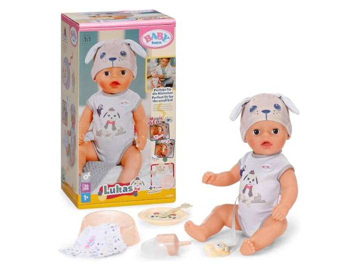 BABY Born Lukas 36 cm Babypuppe im Hunde-Strampler mit 7 Funktionen