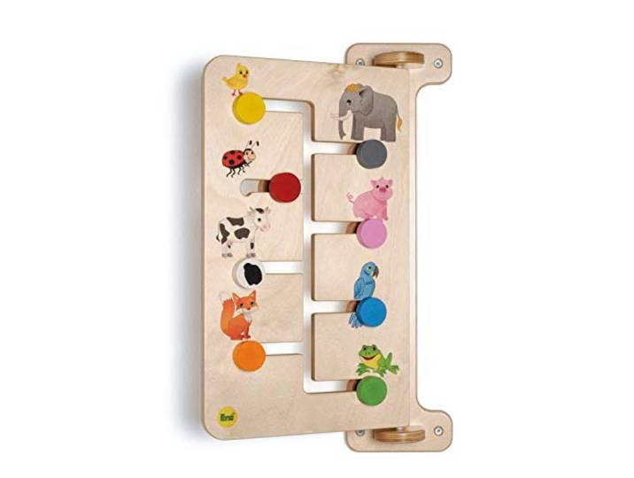 Erzi 51112 Wandspiel Schieberätsel Tiere aus Holz, für Kinder pädagogisch wertvoll, geeignet für Wartezimmer, Gruppenräume und Foyer