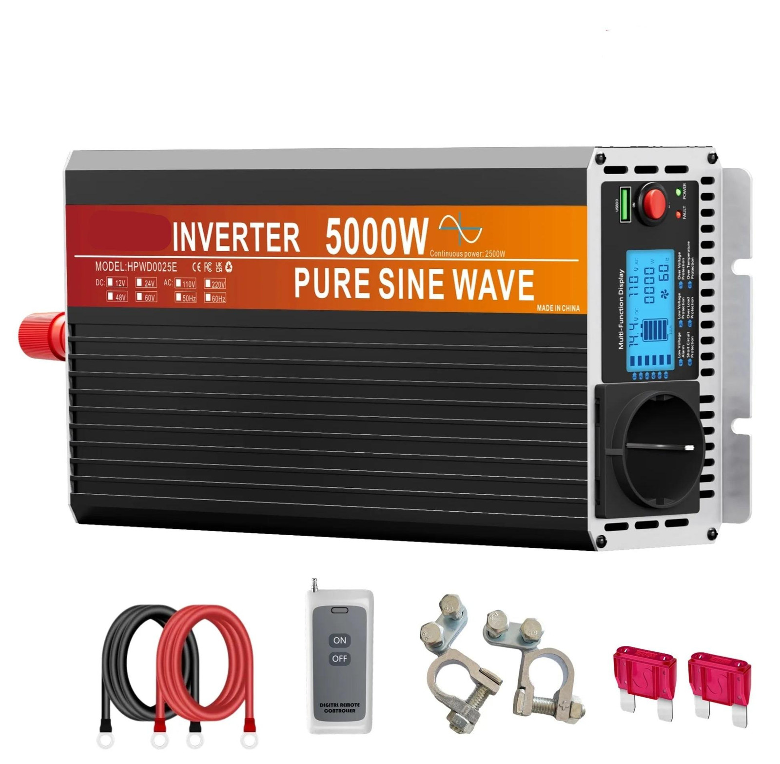 Selius Zuivere Sinus Omvormer 12V naar 220V 5000W Nominaal