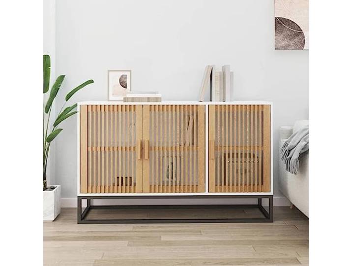 RJPLMFV Anrichte, weiß, 105 x 30 x 65 cm, Holz, Technik Türen aus Holz, stabiler Eisenfuß, große Aufbewahrung, TV-Schrank für Wohnzimmer