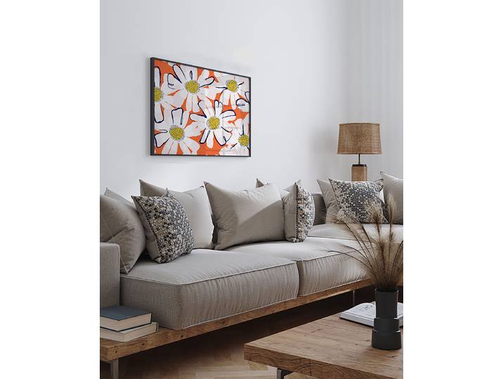 Impression artistique Fleurs Revêtement : verre acrylique Structure : hêtre laqué Multicolore 52 x 62cm