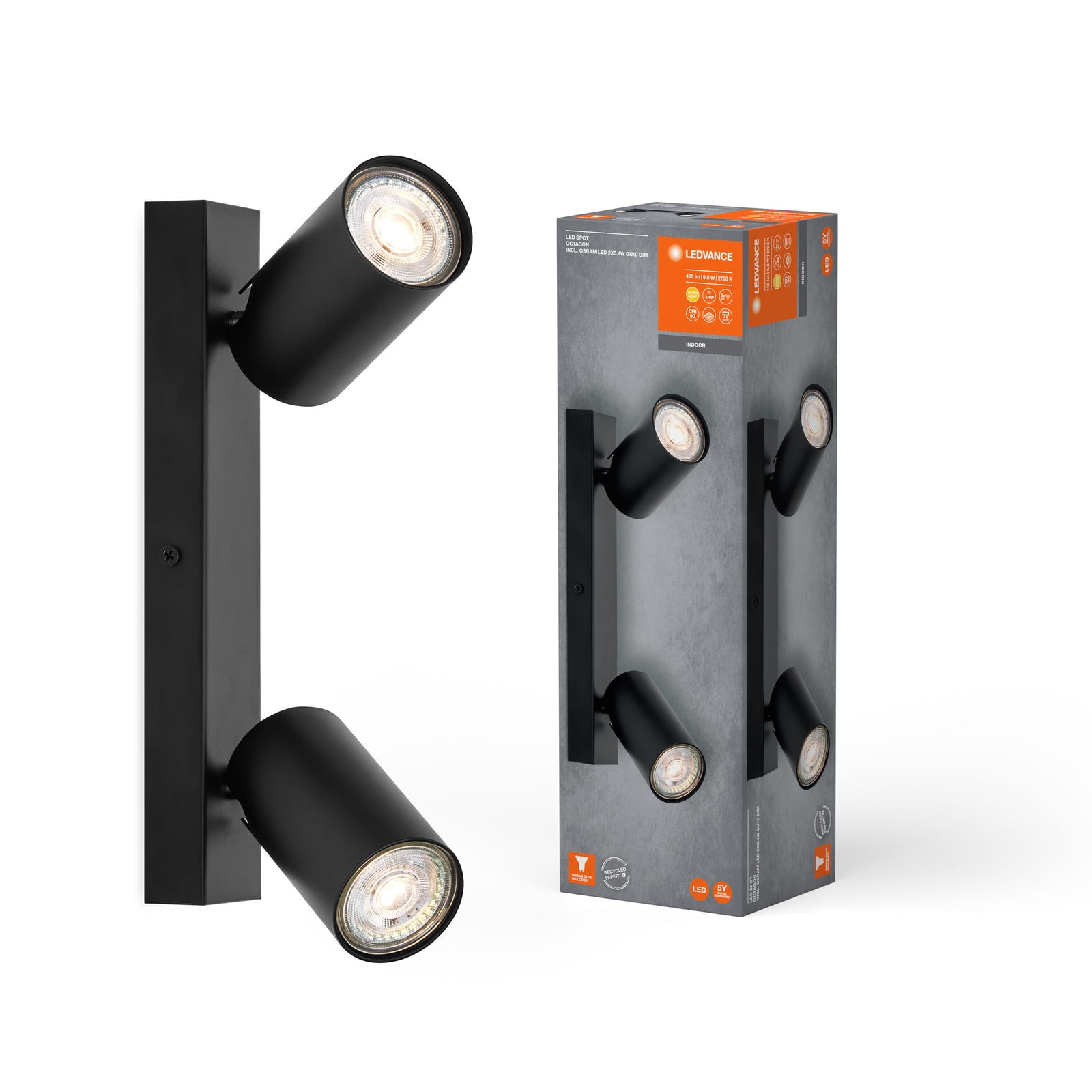 Ledvance Octagon LED-plafondlamp zwart, dimbaar, warm wit