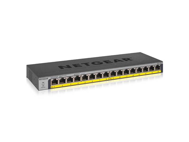 Netgear GS116LP, Non-géré, Gigabit Ethernet (10/100/1000), Connexion Ethernet, supportant l'alimentation via ce port (PoE), Grille de montage GS116LP-