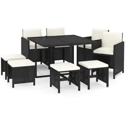 Helloshop26 - 9-teiliges Esszimmer-Set aus schwarzem Kunstharz mit Kissen Garten- und Esszimmermöbel 02_0014917