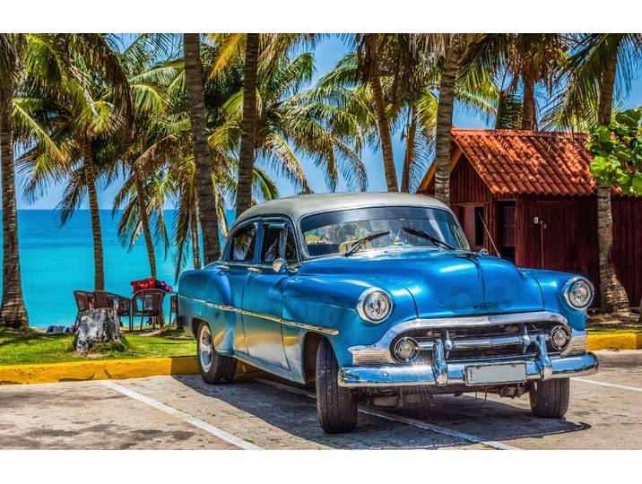 Fototapete PAPERMOON OLDTIMER-HAVANNA KUBA VINTAGE AUTO PALMEN STRAND MEER , bunt, B:2,5m L:1,86m, Vlies, Tapeten, Fototapete