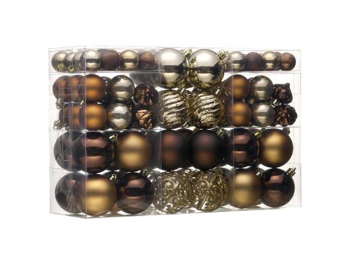 Christbaumkugeln 100-teiliges Set Bronze, Bronzefarben, Kunststoff, 6x6x6 cm, Dekoration, Weihnachtsdekoration, Christbaumschmuck, Christbaumkugeln