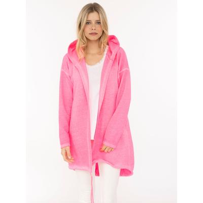 Jerseymantel ZWILLINGSHERZ "Positive Mind", Damen, Gr. L/XL, pink (neonpink), Jersey, Obermaterial: 70% Baumwolle, 30% Polyester, bestickt, unifarben, comfort fit ca. Mitte Oberschenkel, V-Ausschnitt, gerader Abschluss, Mäntel, mit hohem...