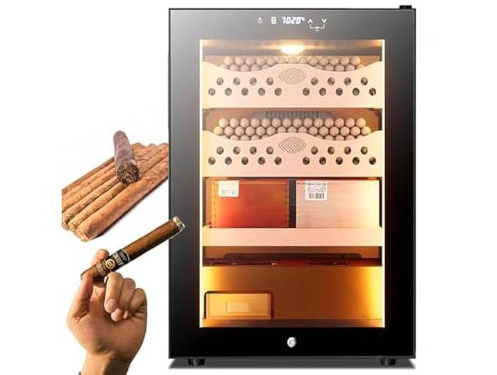 ZHNANDAMAI 50L Zigarren-Klimaschrank, Raching Zigarren-Humidor-Schrank 300 Stück Zigarren 360° Luftkühlung Smart Touch Panel, 43X48X51 cm