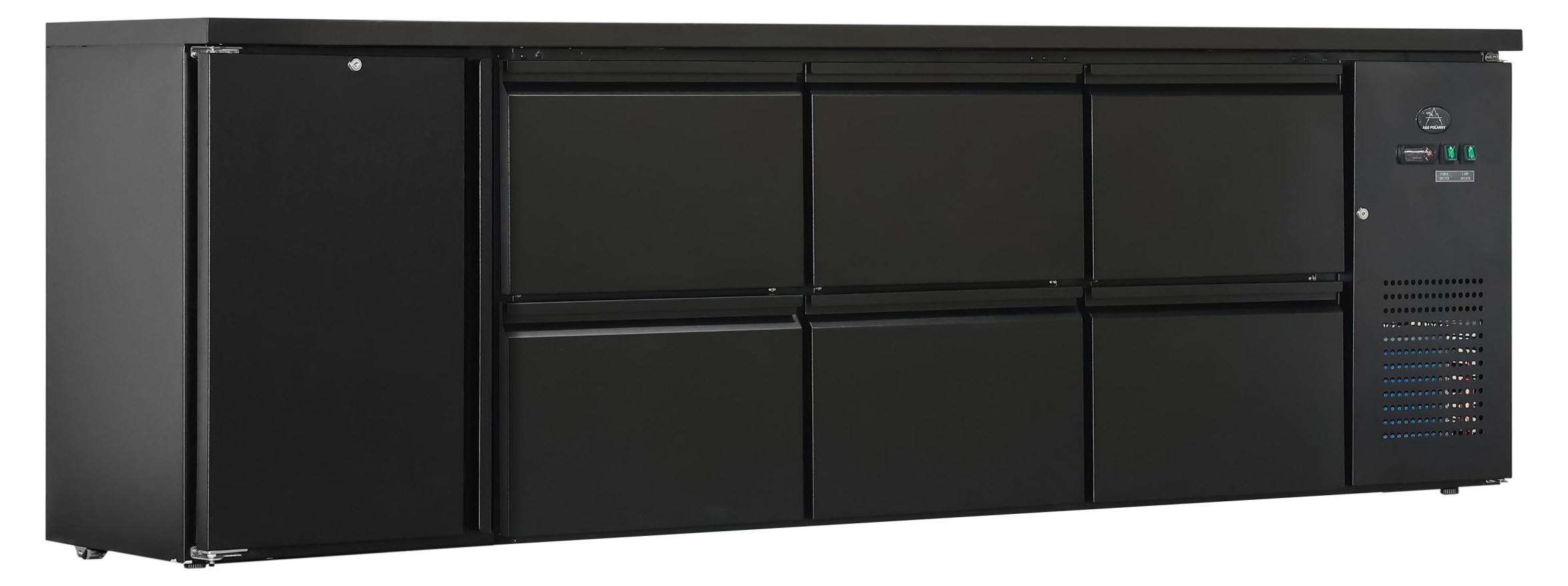Gastro Barkühler | Barkühlschrank | Flaschenkühltisch | Schwarz | 1 Tür / 6 Schubladen | 600 Liter | +2 bis +8 °C