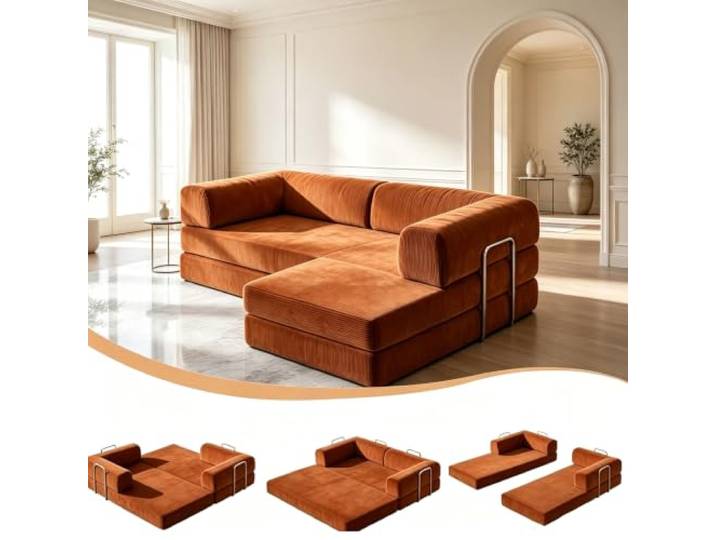 Faltbares Boneless Couch, Bodensofa Bed Cordstoff 3er mit Schlaffunktion Wandelbares Bodensofa mit Matratze und Schlaffunktion,ideal als Lounge Gästebett oder Sessel für Wohnzimmer und Schlafzimmer