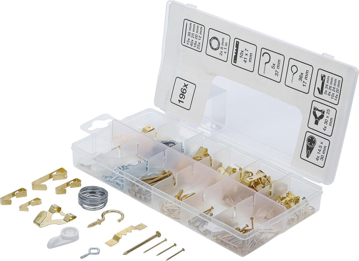 Assortiment schilderijhaken en bevestigingsmaterialen - 196-delig